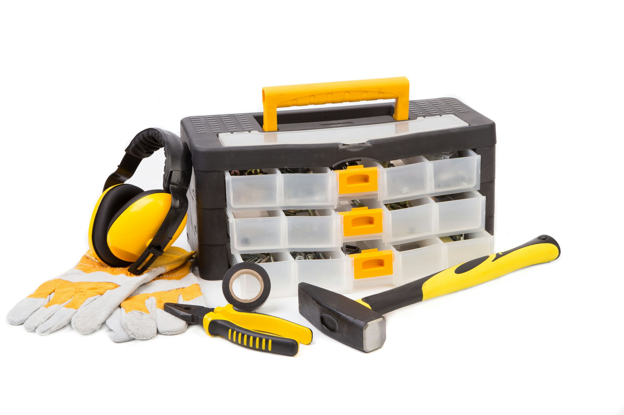 Black toolbox with tools.